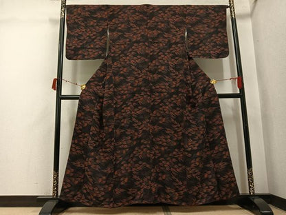 平和屋着物●上質な小紋　草木文　黒地　正絹　逸品　AABI6208ph