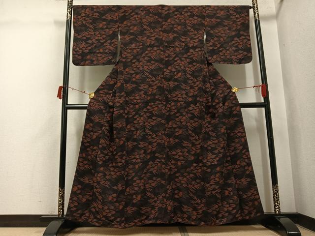 平和屋着物●上質な小紋　草木文　黒地　正絹　逸品　AABI6208ph