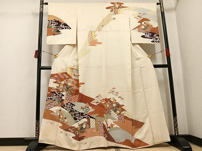 平和屋着物●訪問着　友禅　吉祥草花文　金彩　正絹　逸品　AABI6209ph