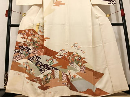 平和屋着物●訪問着　友禅　吉祥草花文　金彩　正絹　逸品　AABI6209ph