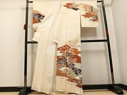 平和屋着物●訪問着　友禅　吉祥草花文　金彩　正絹　逸品　AABI6209ph
