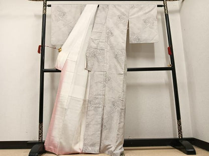 平和屋着物●本場大島紬　白大島　カタス7マルキ　草花文　正絹　逸品　未使用　AABI6211ph