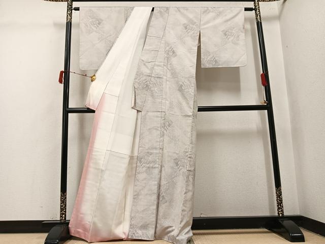 平和屋着物●本場大島紬　白大島　カタス7マルキ　草花文　正絹　逸品　未使用　AABI6211ph