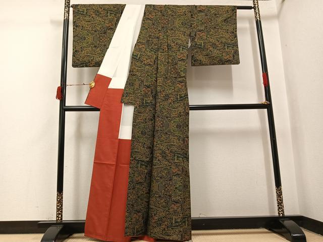 平和屋着物●本場大島紬　一元絣　草木文　証紙付き　正絹　逸品　AABI6215ph
