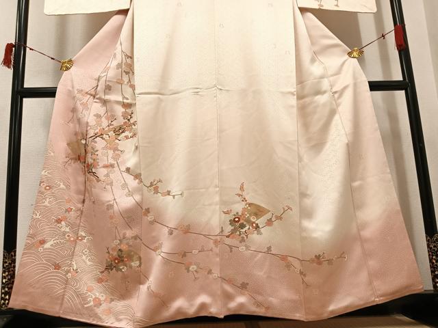 平和屋着物●十日町老舗ブランド　吉澤友禅　吾妻徳穂　訪問着　駒刺繍　舞扇枝花文　暈し染め　正絹　逸品　AABI6216ph