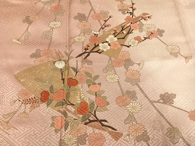 平和屋着物●十日町老舗ブランド　吉澤友禅　吾妻徳穂　訪問着　駒刺繍　舞扇枝花文　暈し染め　正絹　逸品　AABI6216ph