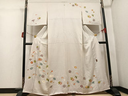平和屋着物●訪問着　友禅　作家物　雄策　刺繍　吹き寄せ文　正絹　逸品　AABI6217ph