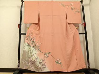 平和屋着物●手描友禅女流作家　一色生子　訪問着　枝花文　正絹　逸品　AABI6218ph