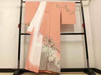 平和屋着物●手描友禅女流作家　一色生子　訪問着　枝花文　正絹　逸品　AABI6218ph