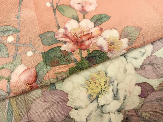 平和屋着物●手描友禅女流作家　一色生子　訪問着　枝花文　正絹　逸品　AABI6218ph