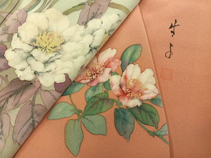 平和屋着物●手描友禅女流作家　一色生子　訪問着　枝花文　正絹　逸品　AABI6218ph