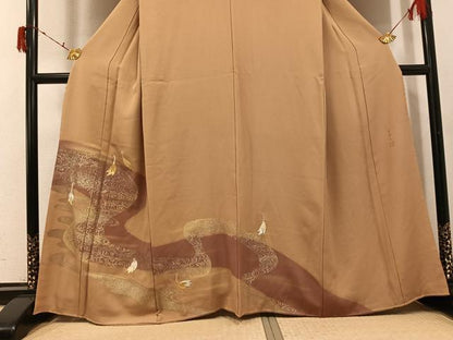 平和屋着物●訪問着　佐賀錦　作家物　百合子　駒刺繍　流水群鳥文　金彩　正絹　逸品　AABI6219ph