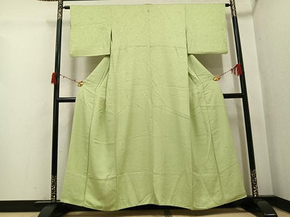 平和屋着物●上質な色無地　唐草地紋　若菜色　正絹　逸品　AABI6220ph