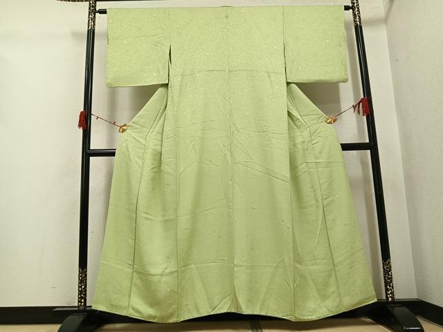 平和屋着物●上質な色無地　唐草地紋　若菜色　正絹　逸品　AABI6220ph