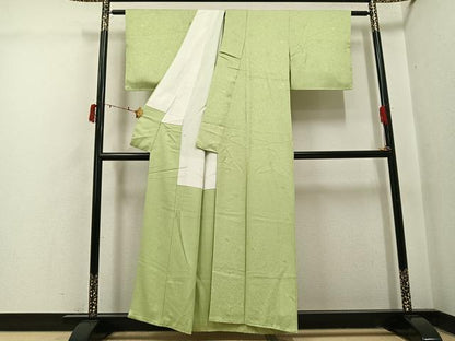 平和屋着物●上質な色無地　唐草地紋　若菜色　正絹　逸品　AABI6220ph