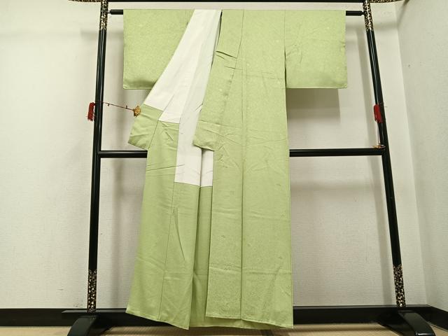 平和屋着物●上質な色無地　唐草地紋　若菜色　正絹　逸品　AABI6220ph