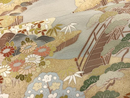 平和屋着物●豪華色留袖　友禅　作家物　駒刺繍　松竹梅風景文　金彩　正絹　逸品　AABI6221ph