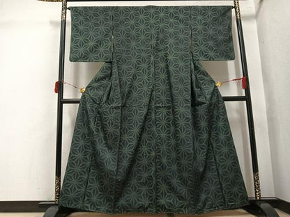 平和屋着物●上質な紬　麻の葉文様　正絹　逸品　未使用　AABI6223ph