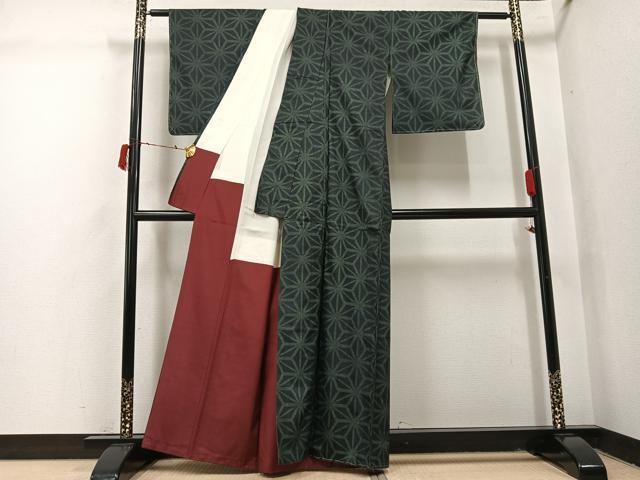 平和屋着物●上質な紬　麻の葉文様　正絹　逸品　未使用　AABI6223ph