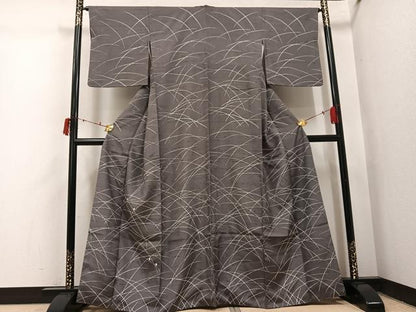 平和屋着物●訪問着　紬地　駒刺繍　ろうけつ染め　露芝文　正絹　逸品　AABI6227ph