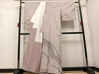 平和屋着物●訪問着　紬地　刺繍　群れ鶴　金彩　正絹　逸品　AABI6229ph