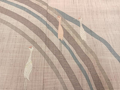 平和屋着物●訪問着　紬地　刺繍　群れ鶴　金彩　正絹　逸品　AABI6229ph