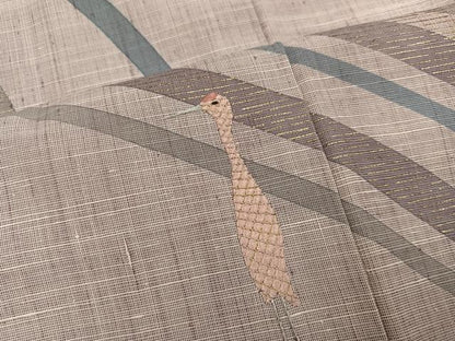 平和屋着物●訪問着　紬地　刺繍　群れ鶴　金彩　正絹　逸品　AABI6229ph
