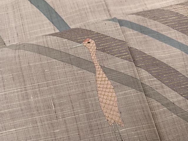 平和屋着物●訪問着　紬地　刺繍　群れ鶴　金彩　正絹　逸品　AABI6229ph
