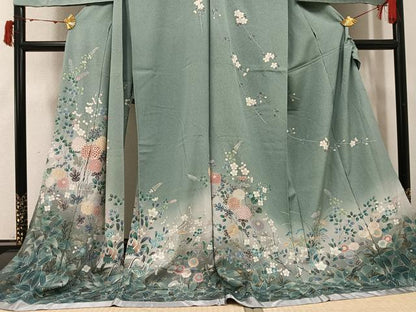 平和屋着物●訪問着　鴛鴦枝花文　暈し染め　金彩　仮絵羽　正絹　逸品　未使用　AABI6230ph