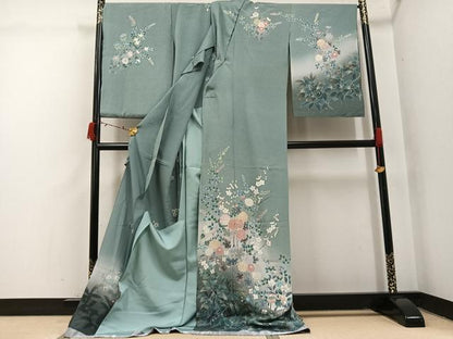 平和屋着物●訪問着　鴛鴦枝花文　暈し染め　金彩　仮絵羽　正絹　逸品　未使用　AABI6230ph