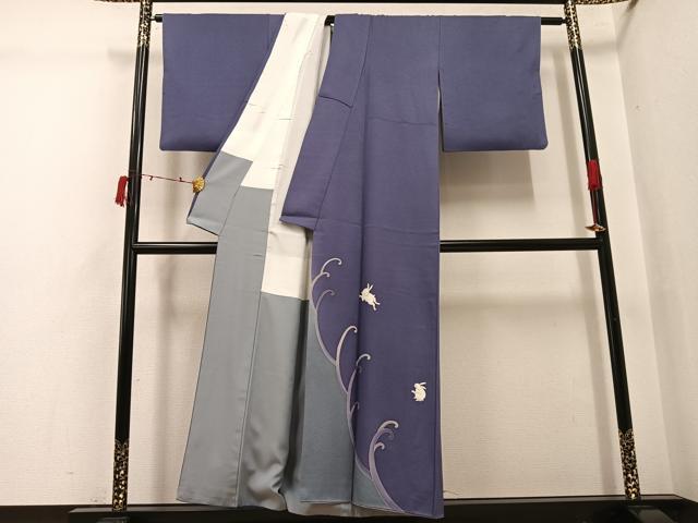 平和屋着物●訪問着　手描き　兎　金彩　正絹　逸品　AABI6231ph