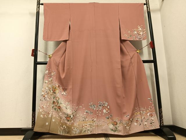 平和屋着物●訪問着　友禅　作家物　枝花文　暈し染め　金彩　正絹　逸品　未使用　AABI6233ph