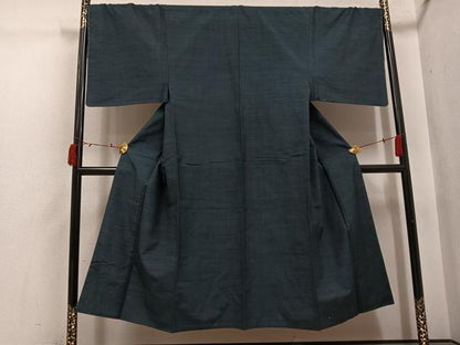平和屋着物●男性　紬　色無地　錆鉄御納戸色　正絹　逸品　AABI6240ph