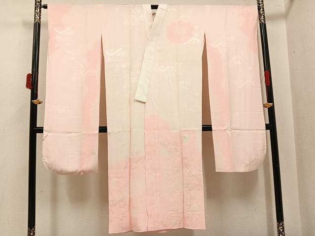 平和屋着物●振袖用長襦袢　袷　絞り　片輪車花文　暈し染め　正絹　逸品　AABI6245ph