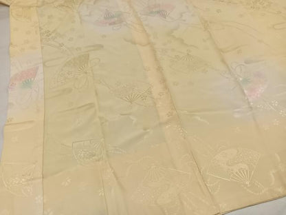 平和屋着物●振袖用長襦袢　無双仕立て　扇面花地紋　暈し染め　正絹　逸品　AABI6246ph