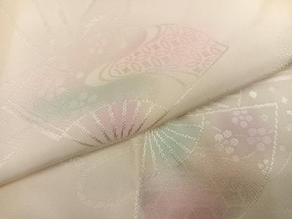 平和屋着物●振袖用長襦袢　無双仕立て　扇面花地紋　暈し染め　正絹　逸品　AABI6246ph