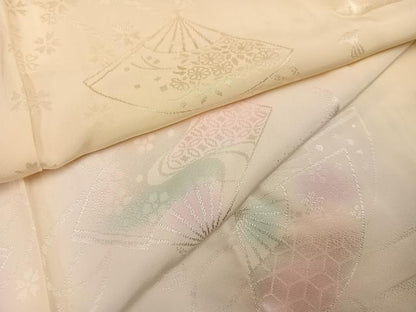 平和屋着物●振袖用長襦袢　無双仕立て　扇面花地紋　暈し染め　正絹　逸品　AABI6246ph