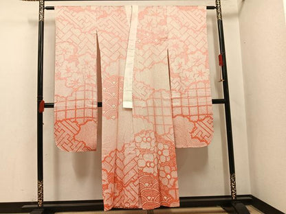 平和屋着物●振袖用長襦袢　無双仕立て　総絞り　吉祥花文　正絹　逸品　AABI6248ph
