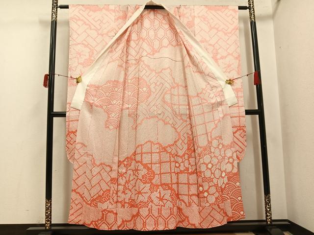 平和屋着物●振袖用長襦袢　無双仕立て　総絞り　吉祥花文　正絹　逸品　AABI6248ph