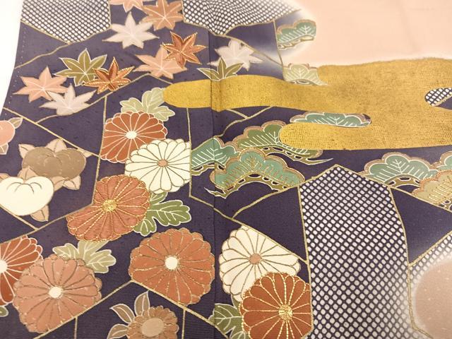 平和屋着物●創業460年・千總　色留袖　駒刺繍　エ霞草花文　暈し染め　金彩　正絹　逸品　AABI6249ph