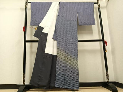 平和屋着物●十日町　名門　滝泰謹製　訪問着　総絞り　霞文　金彩　正絹　逸品　AABI6252ph