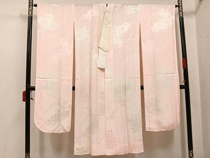 平和屋着物●振袖用長襦袢　無双仕立て　花地紋　半衿刺繍　正絹　逸品　未使用　AABI6256ph