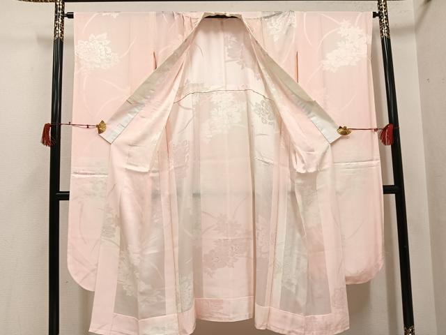 平和屋着物●振袖用長襦袢　無双仕立て　花地紋　半衿刺繍　正絹　逸品　未使用　AABI6256ph
