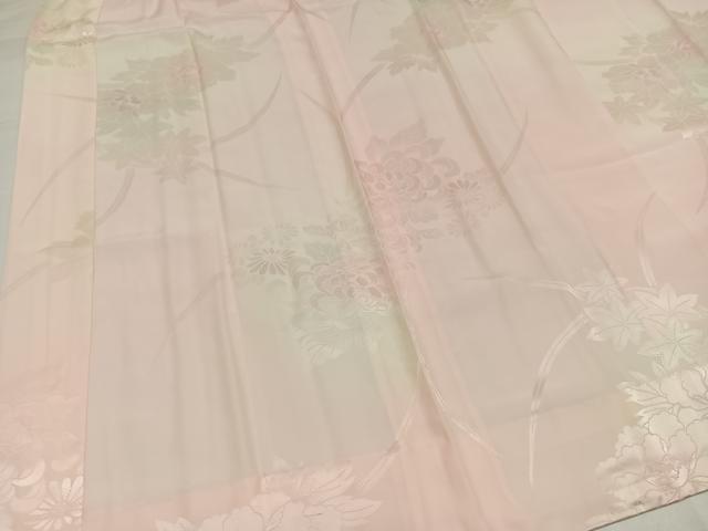 平和屋着物●振袖用長襦袢　無双仕立て　花地紋　半衿刺繍　正絹　逸品　未使用　AABI6256ph