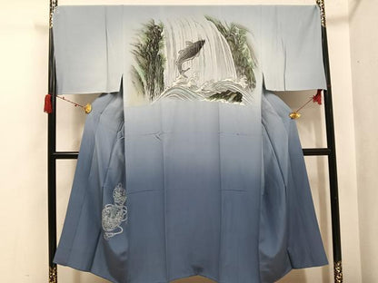 平和屋着物●男性　長襦袢　袷　鯉　暈し染め　正絹　逸品　AABI6260ph