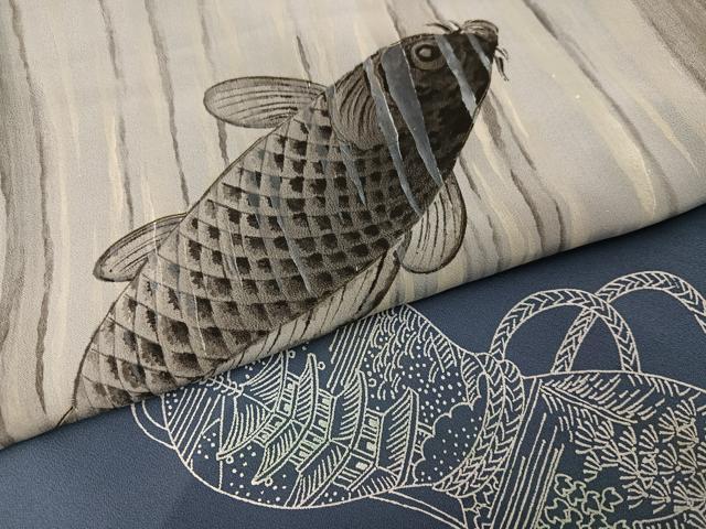 平和屋着物●男性　長襦袢　袷　鯉　暈し染め　正絹　逸品　AABI6260ph