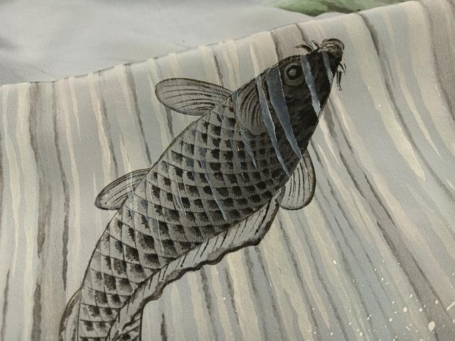 平和屋着物●男性　長襦袢　袷　鯉　暈し染め　正絹　逸品　AABI6260ph