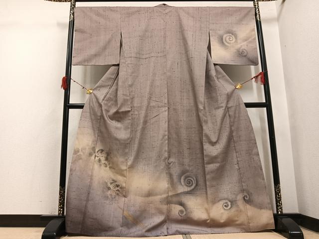 平和屋着物●訪問着　生紬　作家物　手描き　風神雷神　暈し染め　金彩　正絹　逸品　AABI6261ph