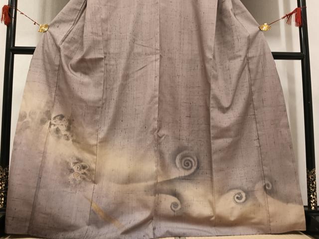 平和屋着物●訪問着　生紬　作家物　手描き　風神雷神　暈し染め　金彩　正絹　逸品　AABI6261ph