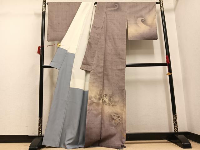 平和屋着物●訪問着　生紬　作家物　手描き　風神雷神　暈し染め　金彩　正絹　逸品　AABI6261ph